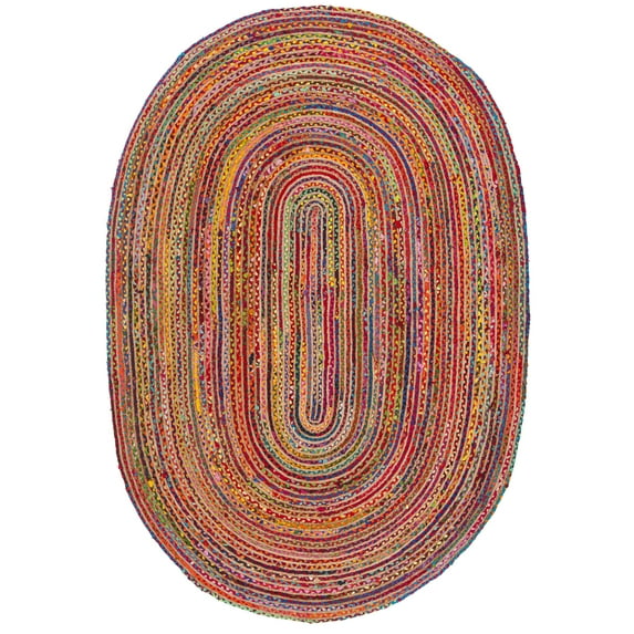 SAFAVIEH Cape Cod Miah Geometric Area Rug, Red/Multi, 6' x 9' Oval