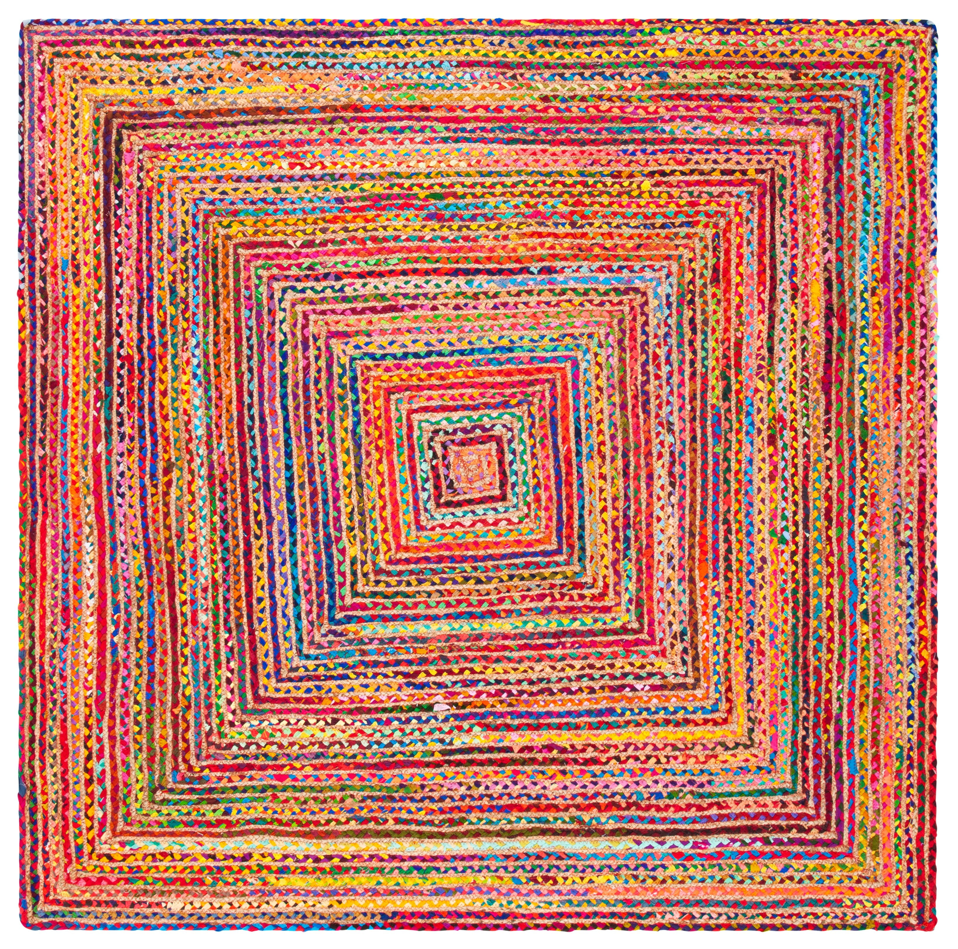 Handmade Square Red/Multi Cotton Braided Area Rug