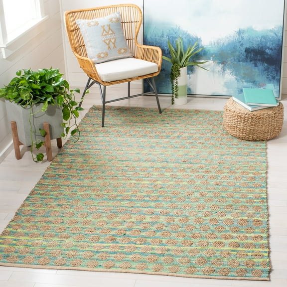 SAFAVIEH Cape Cod Machayla Geometric Area Rug, Teal/Natural, 5' x 8'