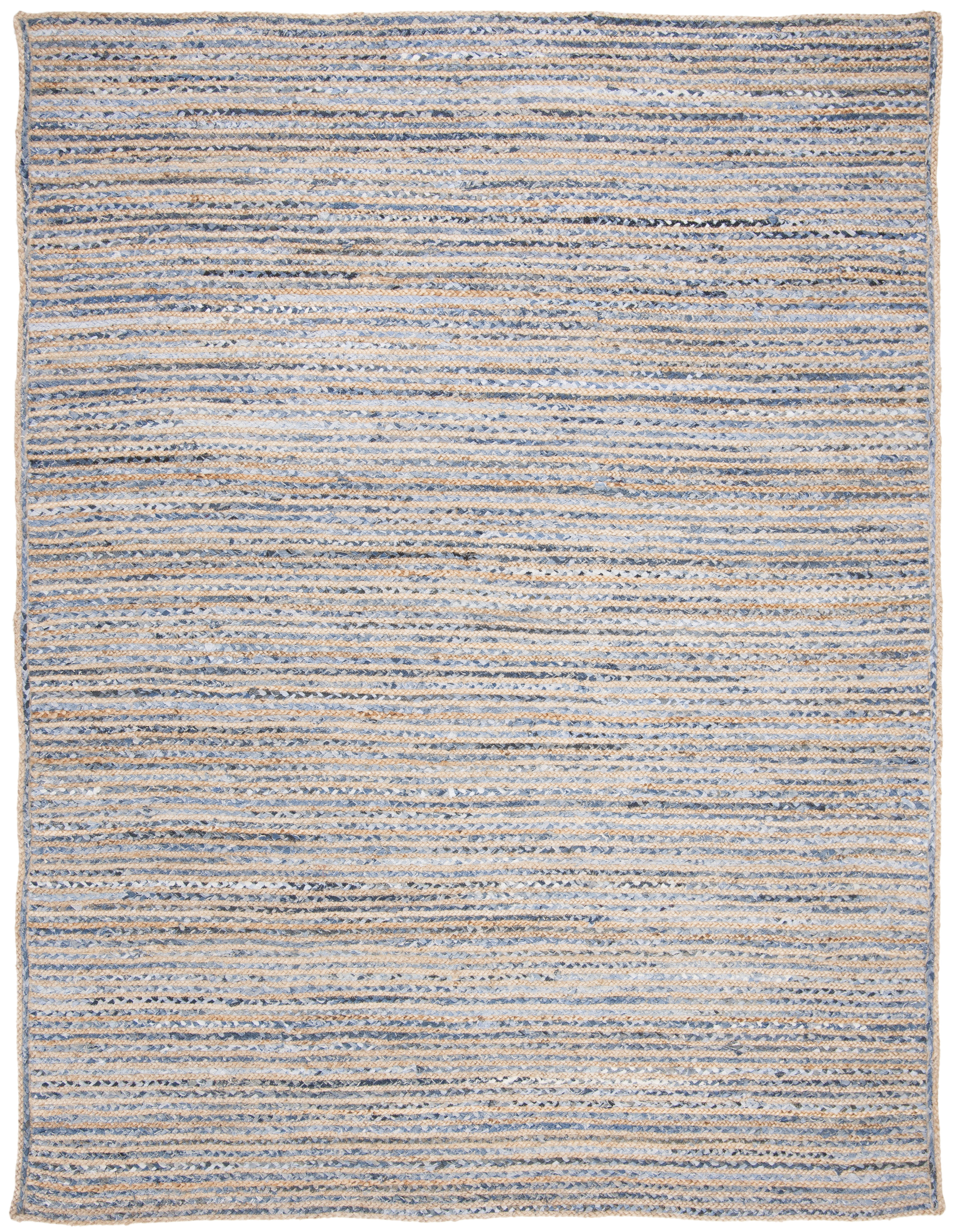 Coastal Breeze Handwoven Jute Oval Rug in Natural & Blue - 9' x 12'