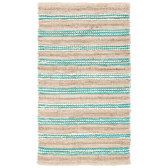SAFAVIEH Cape Cod Paden Geometric Area Rug, Natural/Turquoise, 3' x 5'