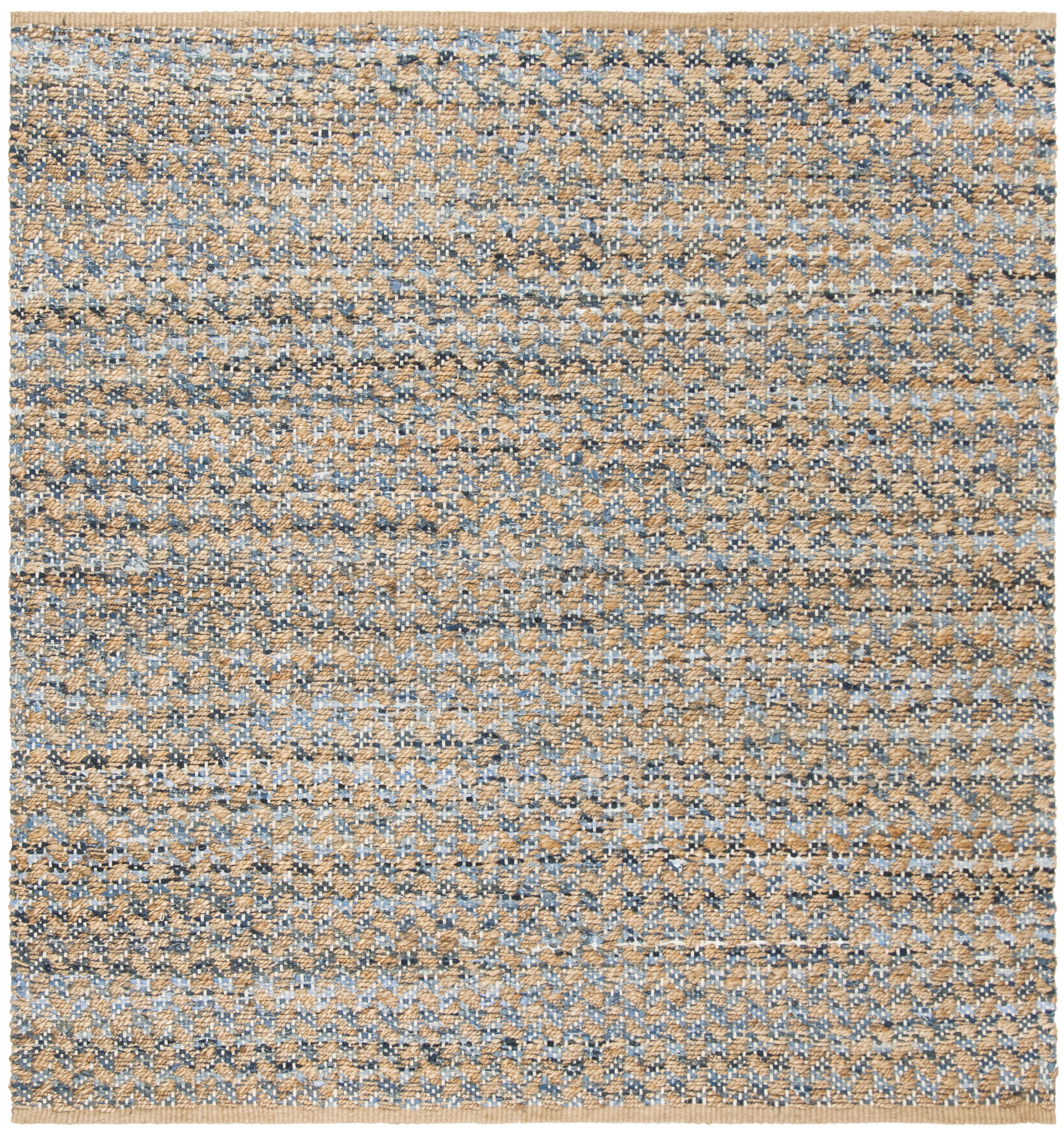 Handwoven Blue and Natural Jute Square Rug, 4' x 4'
