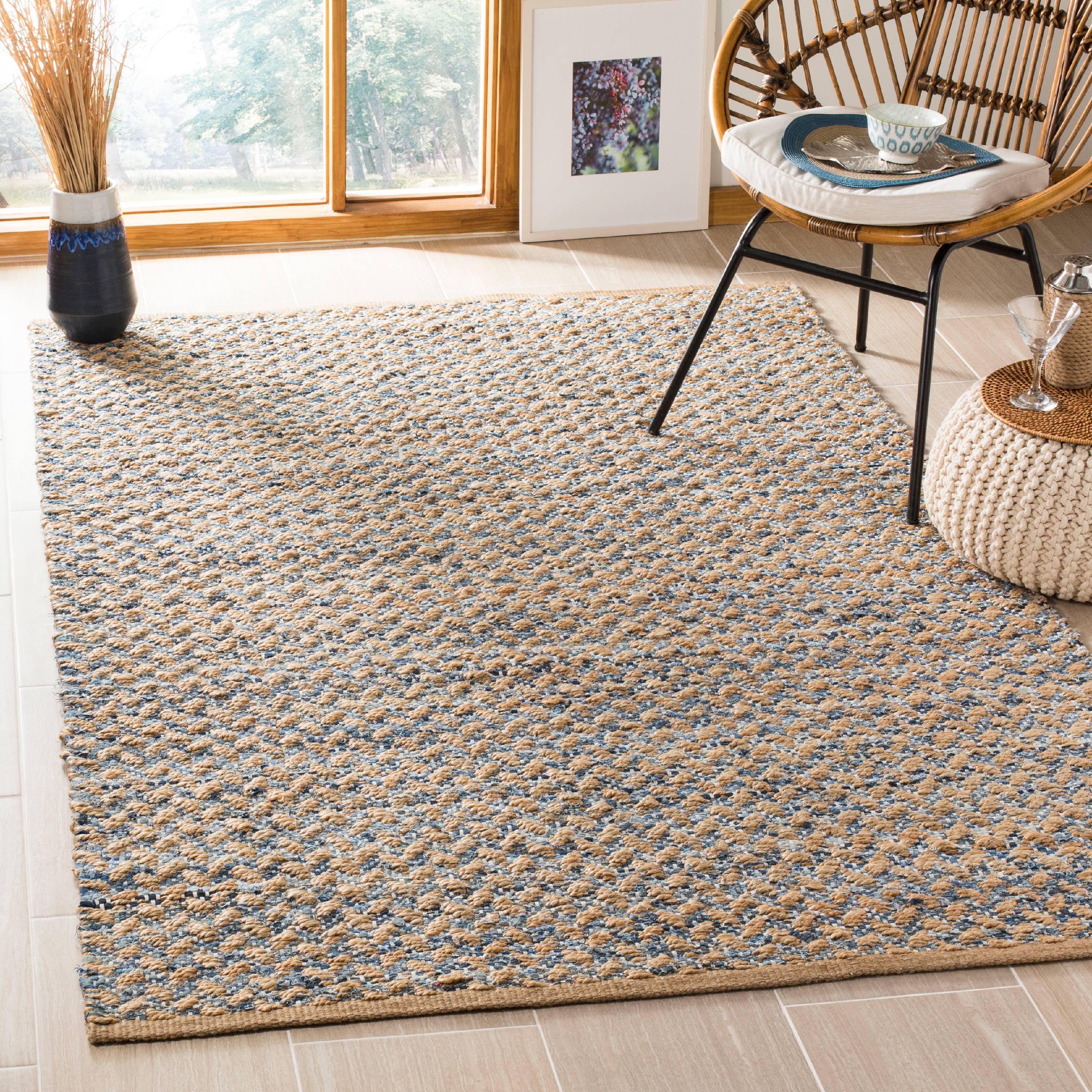 Boho-Chic Blue Geometric Flat-Woven 6' x 9' Reversible Rug