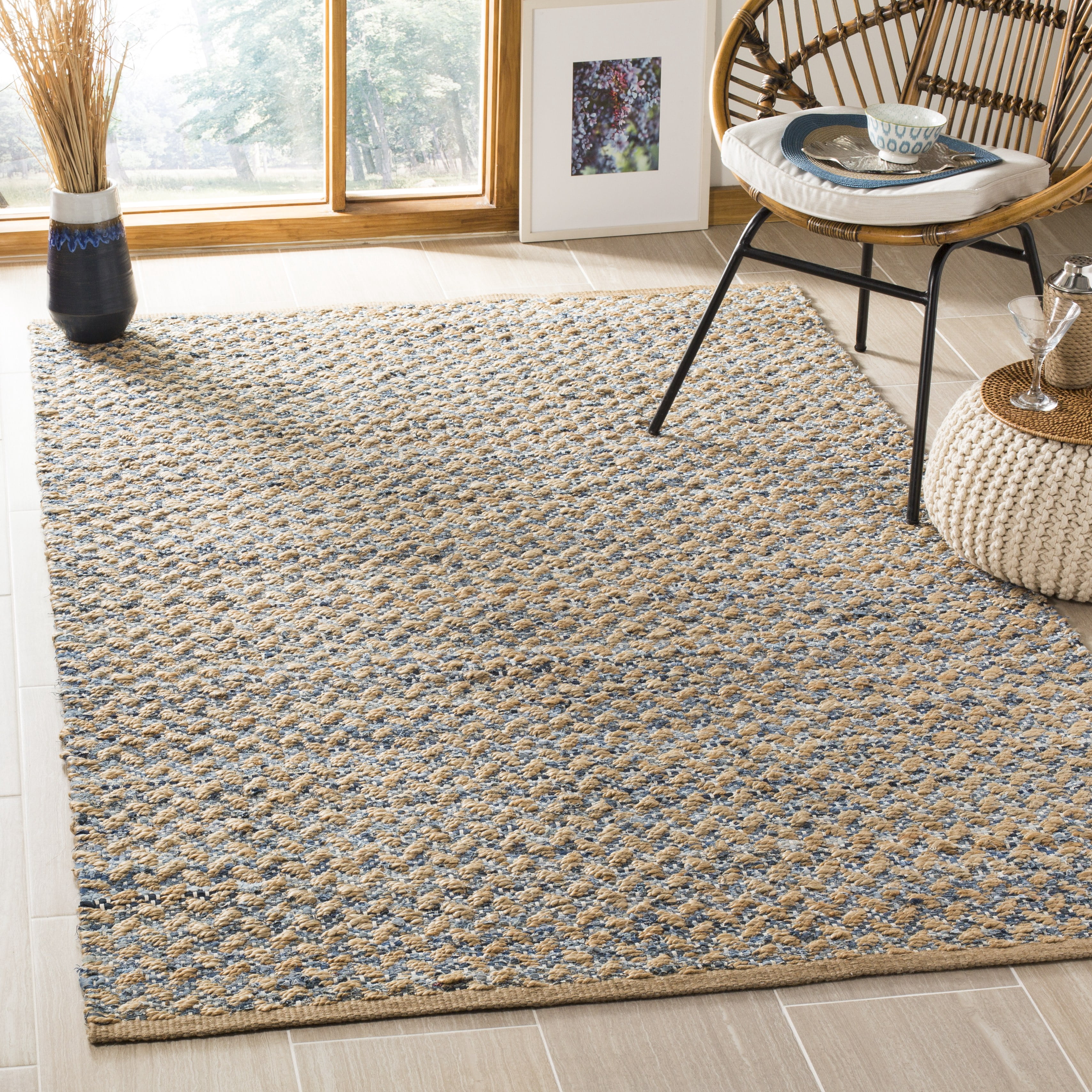 SAFAVIEH Cape Cod Phylliss Geometric Area Rug, Blue/Natural, 3' x 5'