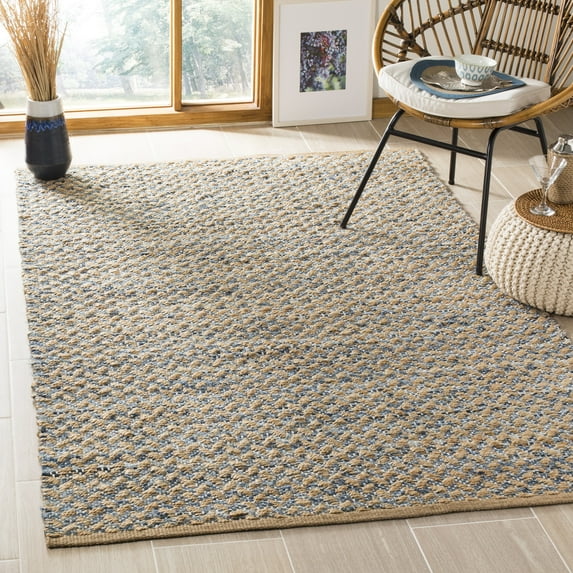 SAFAVIEH Cape Cod Phylliss Geometric Area Rug, Blue/Natural, 6' x 6' Square