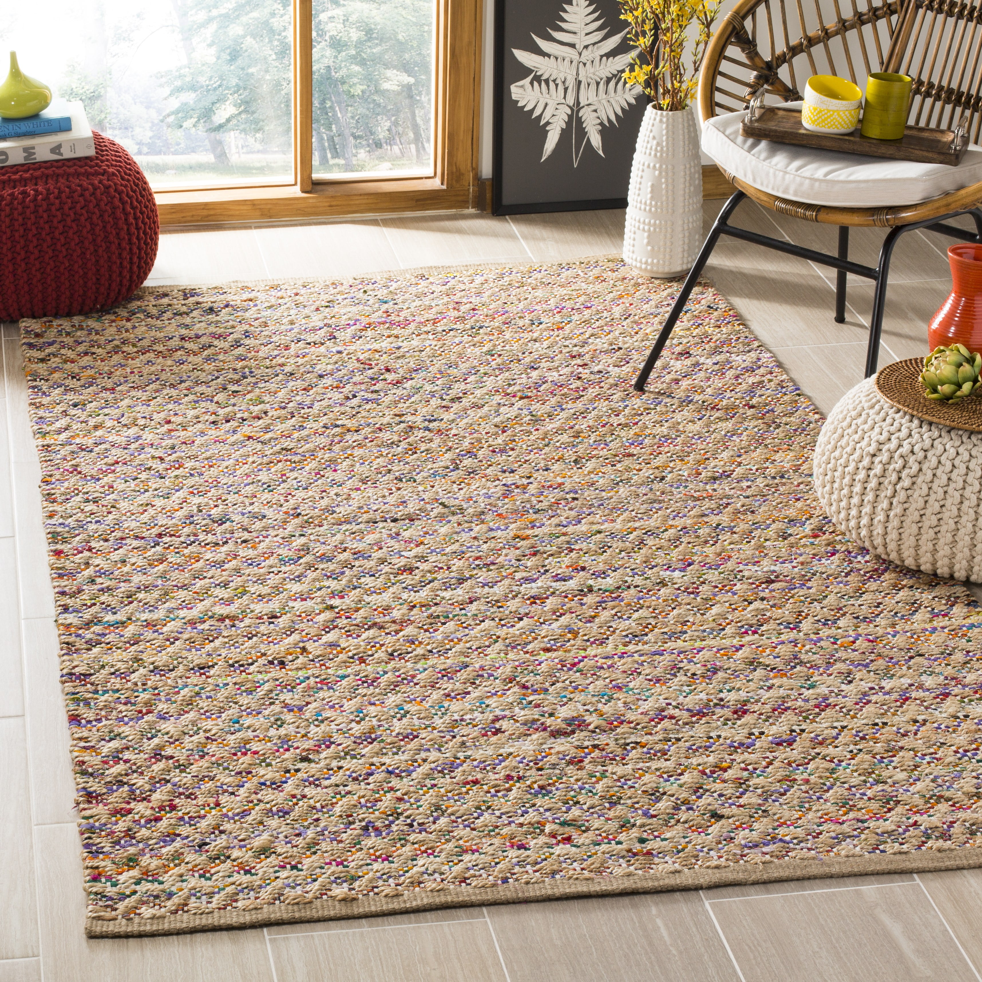 SAFAVIEH Cape Cod Phylliss Geometric Area Rug, Red/Natural, 6' x 9'