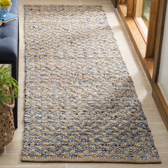 SAFAVIEH Cape Cod Phylliss Geometric Runner Rug, Blue/Natural, 2'3" x 10'