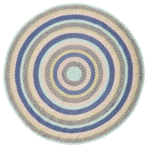 SAFAVIEH Cape Cod Robynne Geometric Area Rug, Blue/Green, 5' x 5' Round