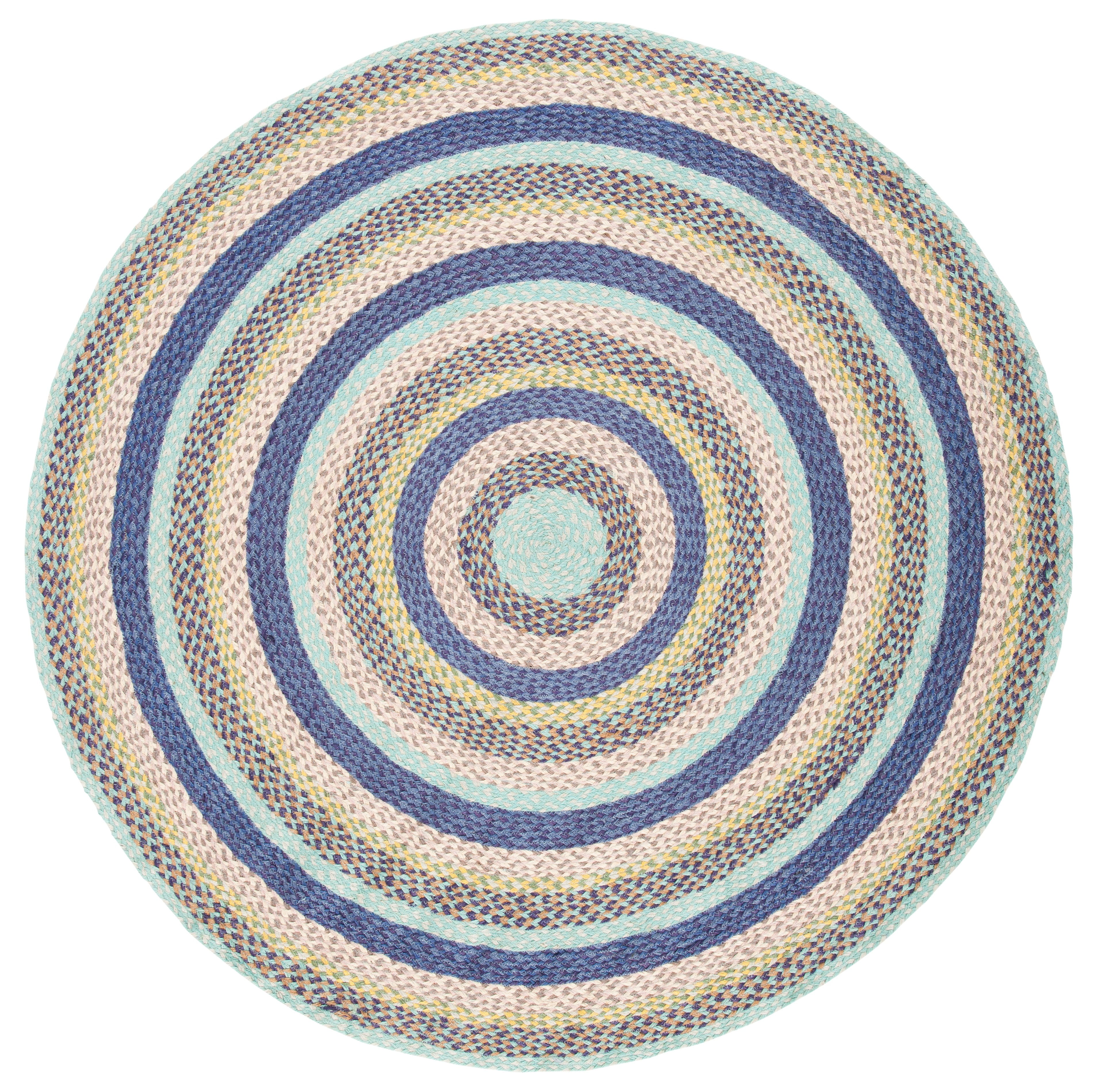 SAFAVIEH Cape Cod Robynne Geometric Area Rug, Blue/Green, 6' x 6' Round