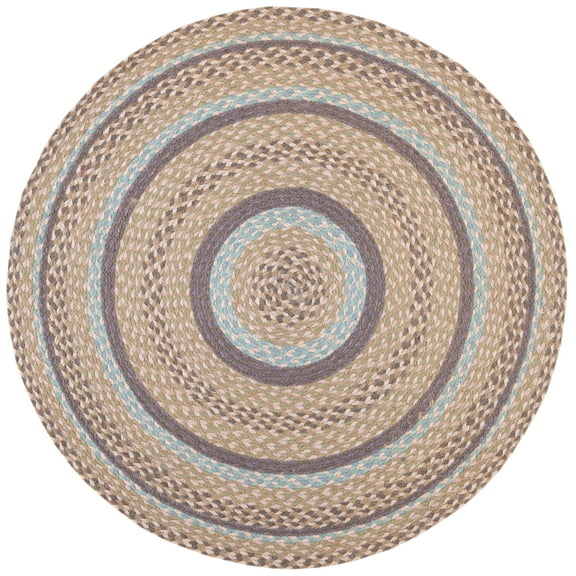 SAFAVIEH Cape Cod Robynne Geometric Area Rug, Blue/Olive, 3' x 3' Round