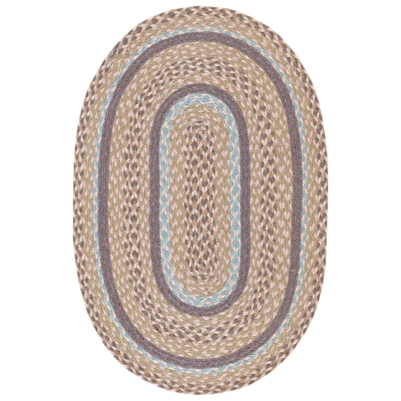 SAFAVIEH Cape Cod Robynne Geometric Area Rug, Blue/Olive, 5' x 7' Oval