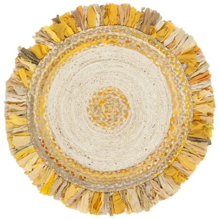 SAFAVIEH Cape Cod Rosalynne Braided Area Rug, 3' x 3' Round, Gold/Natural