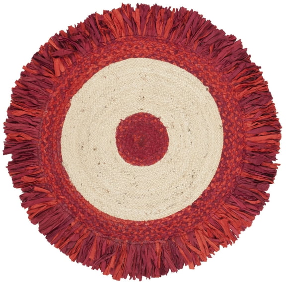 SAFAVIEH Cape Cod Rosalynne Braided Area Rug, 3' x 3' Round, Red/Natural