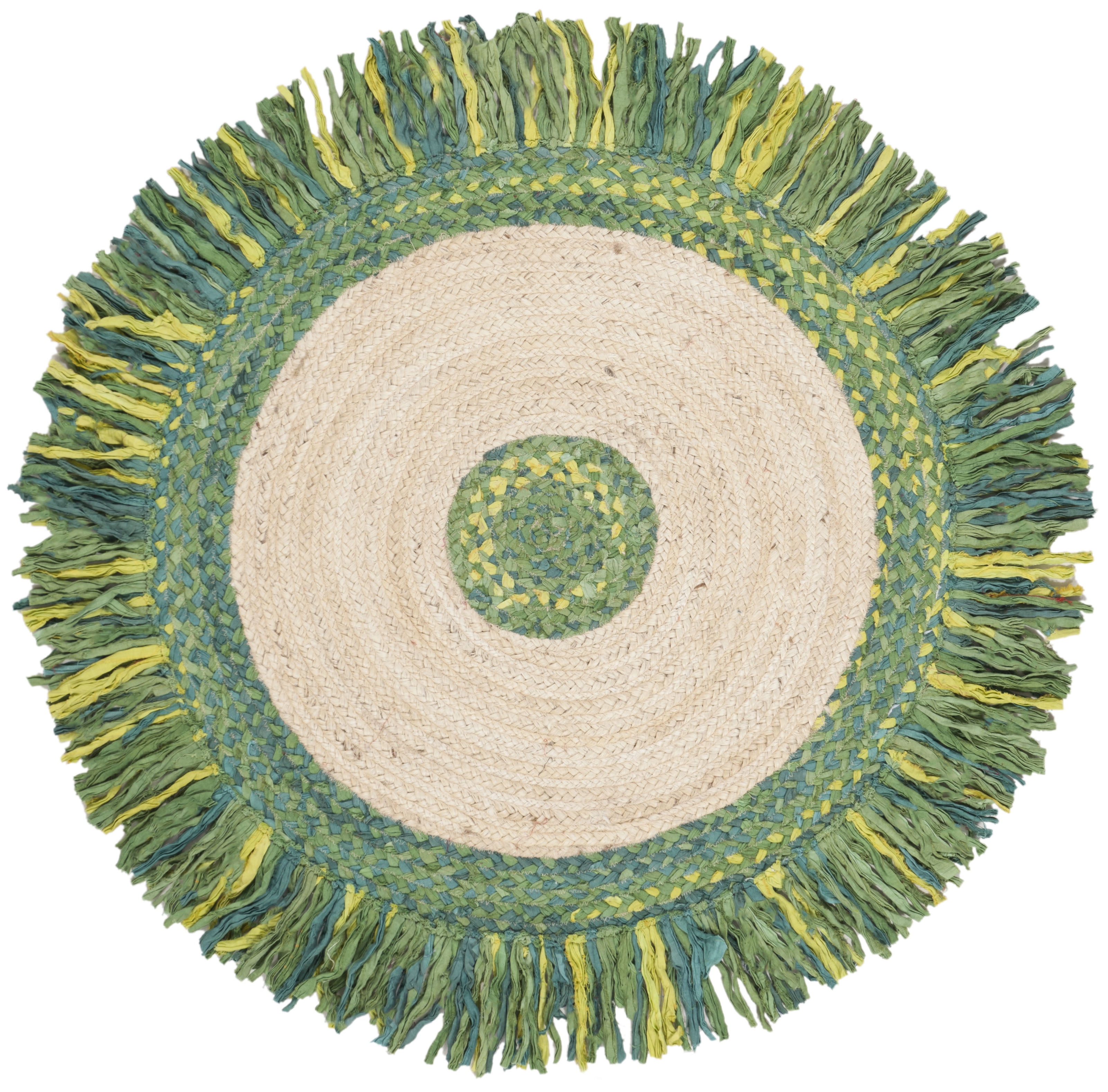 Cape Cod Green and Natural Handwoven Round Cotton Area Rug