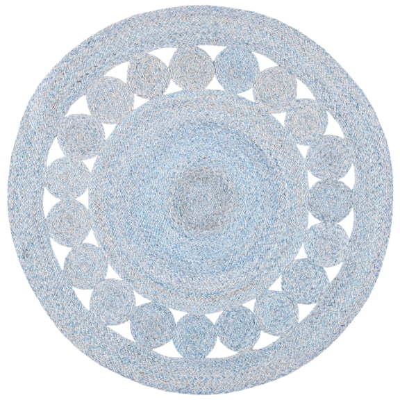 SAFAVIEH Cape Cod Salim Geometric Polyester Area Rug, Blue, 3' x 3' Round
