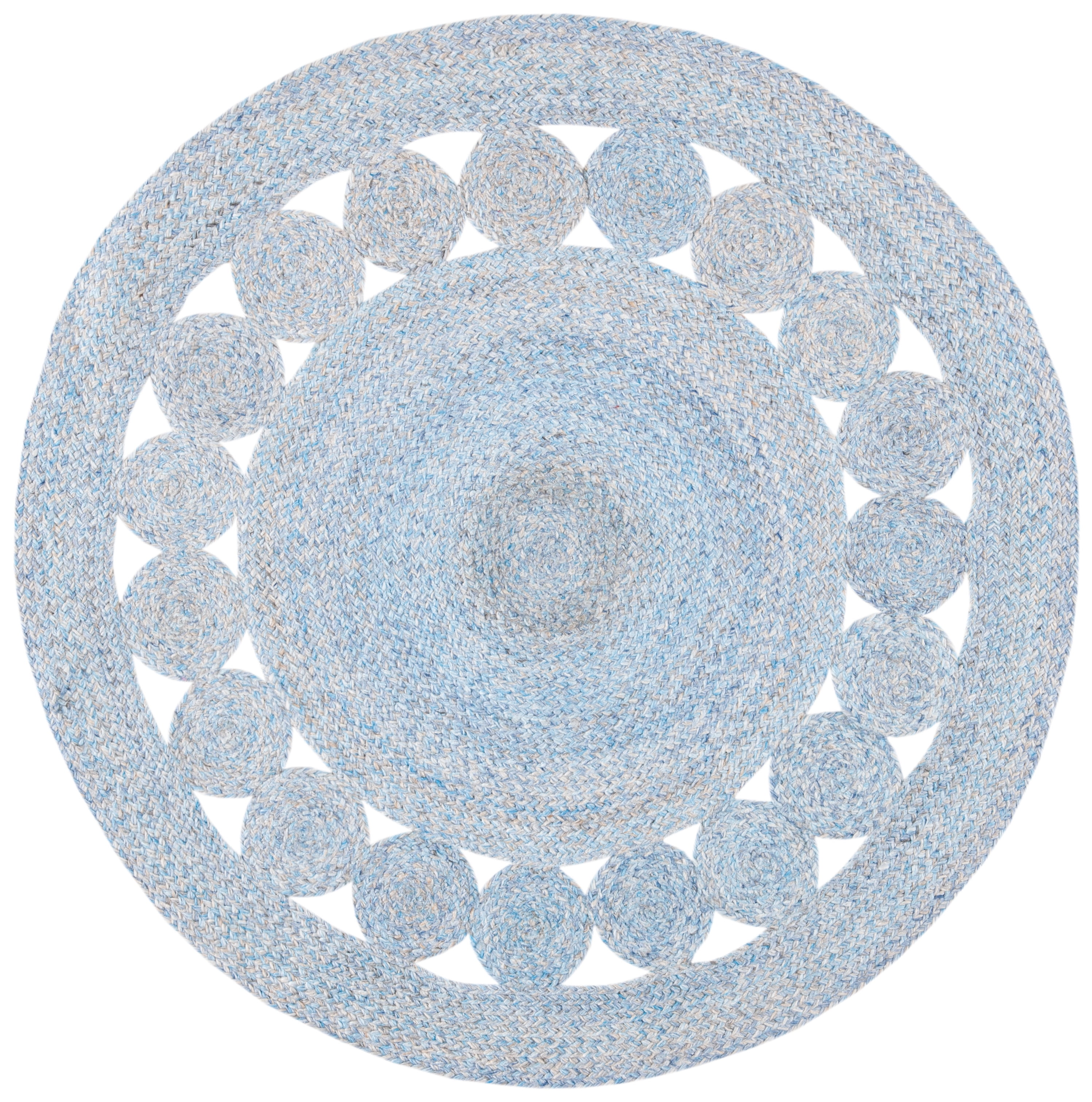 SAFAVIEH Cape Cod Salim Geometric Polyester Area Rug, Blue, 4' x 4' Round