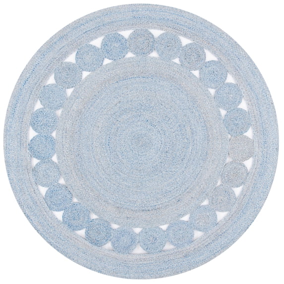 SAFAVIEH Cape Cod Salim Geometric Polyester Area Rug, Blue, 5' x 5' Round