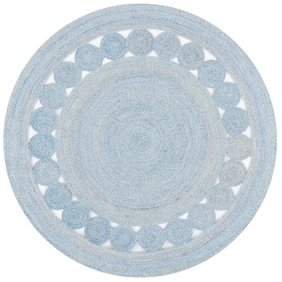 SAFAVIEH Cape Cod Salim Geometric Polyester Area Rug, Blue, 6' x 6' Round