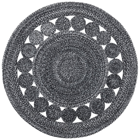 SAFAVIEH Cape Cod Salim Geometric Polyester Area Rug, Charcoal, 3' x 3' Round