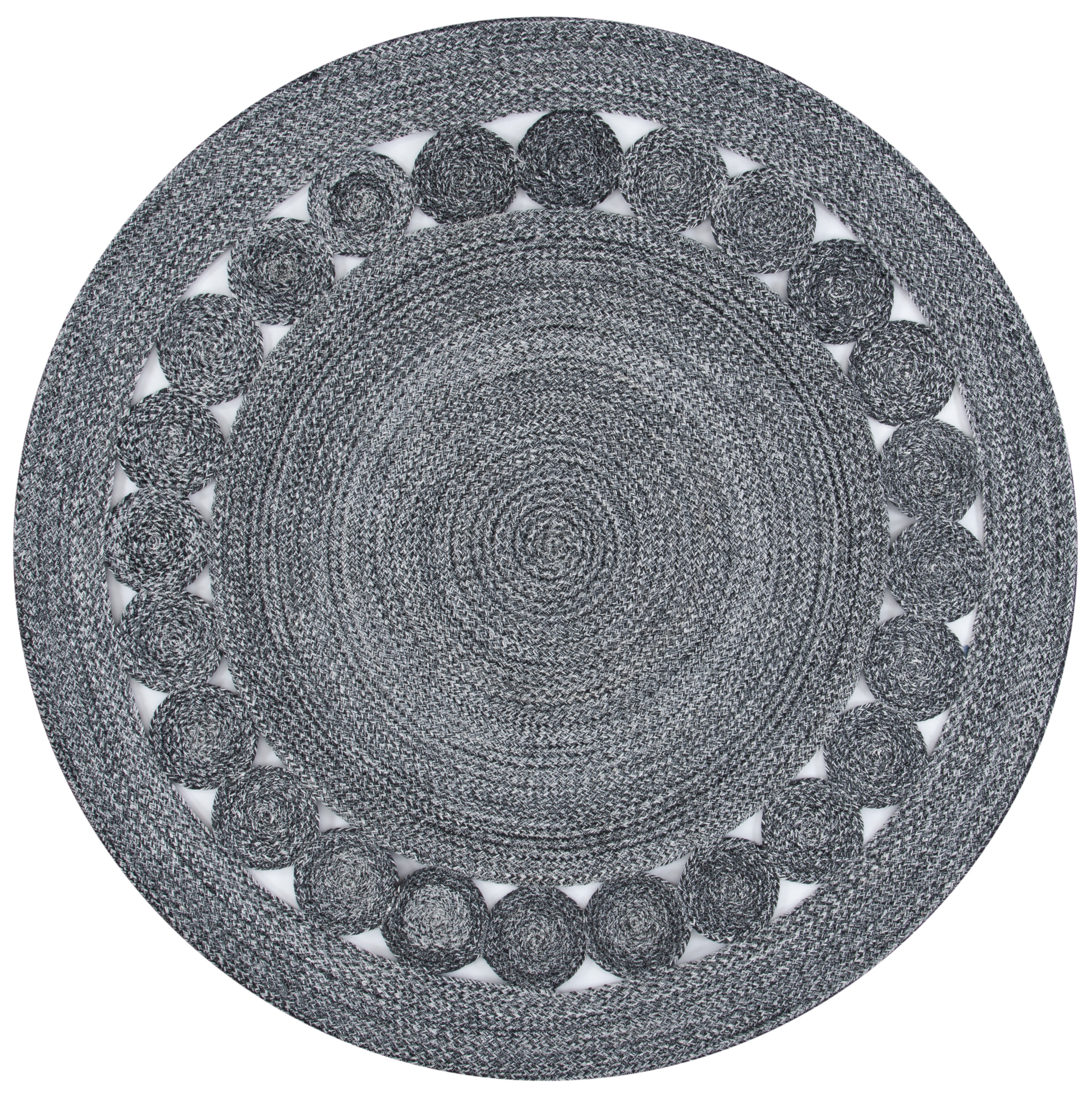 Handmade Round Gray Synthetic Area Rug