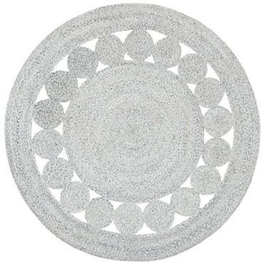 SAFAVIEH Cape Cod Salim Geometric Polyester Area Rug, Grey, 4' x 4' Round