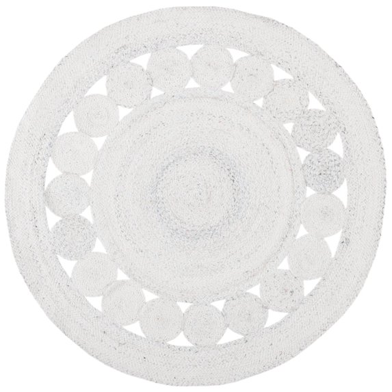 SAFAVIEH Cape Cod Salim Geometric Polyester Area Rug, Ivory, 4' x 4' Round