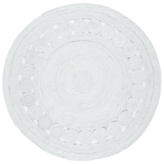 SAFAVIEH Cape Cod Salim Geometric Polyester Area Rug, Ivory, 5' x 5' Round
