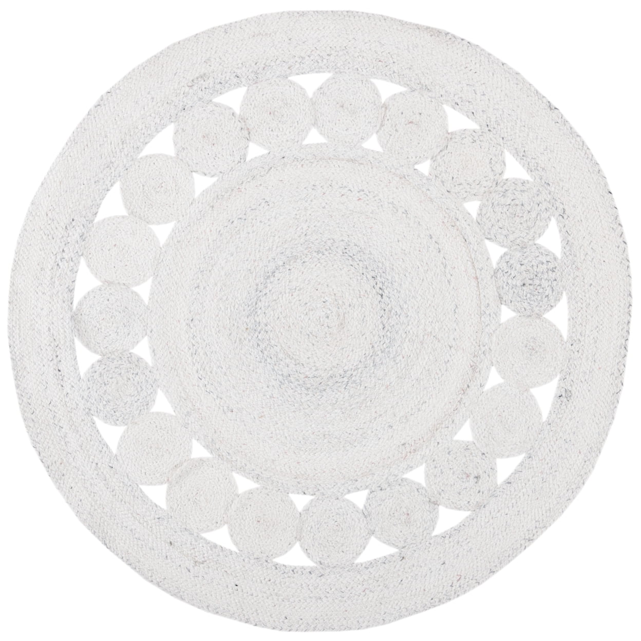 SAFAVIEH Cape Cod Salim Geometric Polyester Area Rug, Ivory, 7' x 7' Round