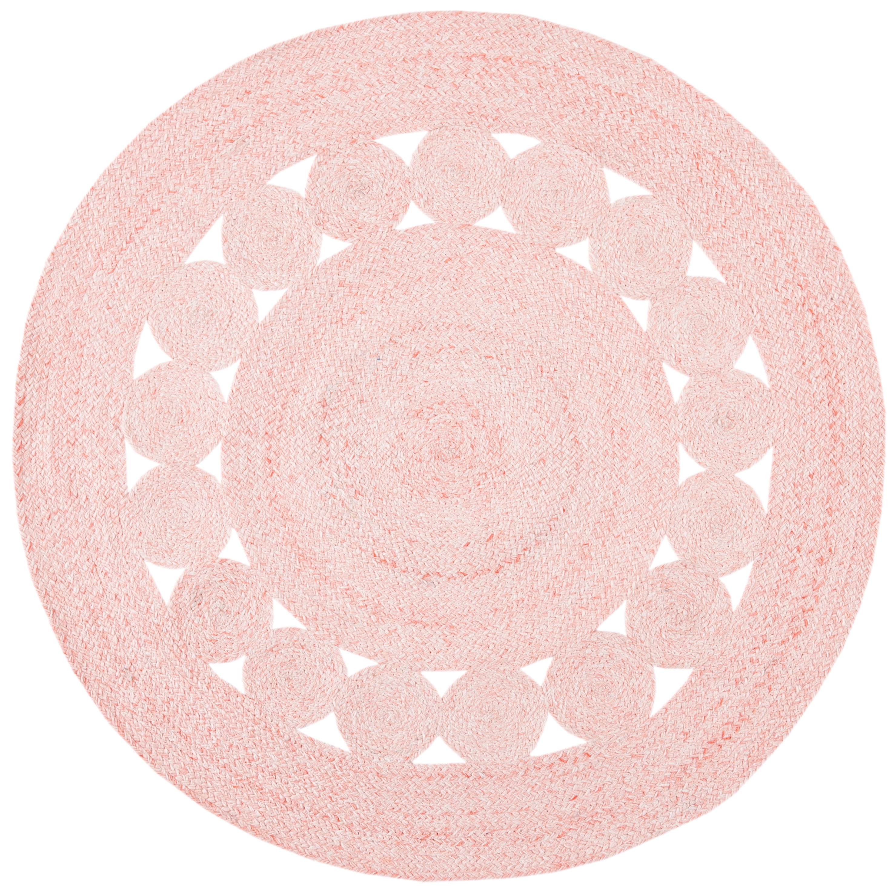 SAFAVIEH Cape Cod Salim Geometric Polyester Area Rug, Pink, 3' x 3' Round