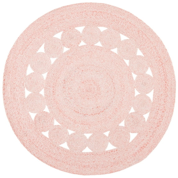 SAFAVIEH Cape Cod Salim Geometric Polyester Area Rug, Pink, 4' x 4' Round