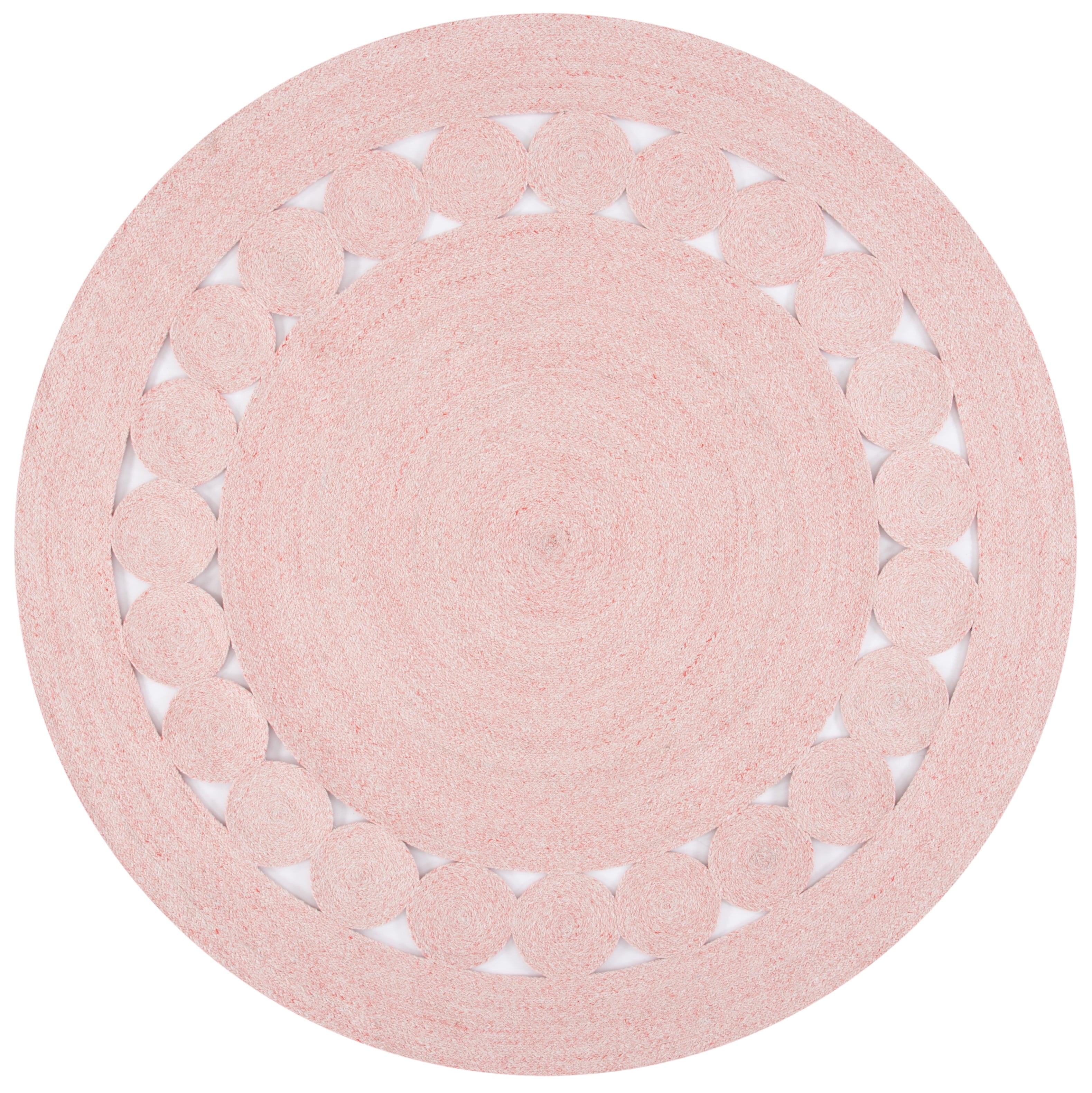 SAFAVIEH Cape Cod Salim Geometric Polyester Area Rug, Pink, 7' x 7' Round
