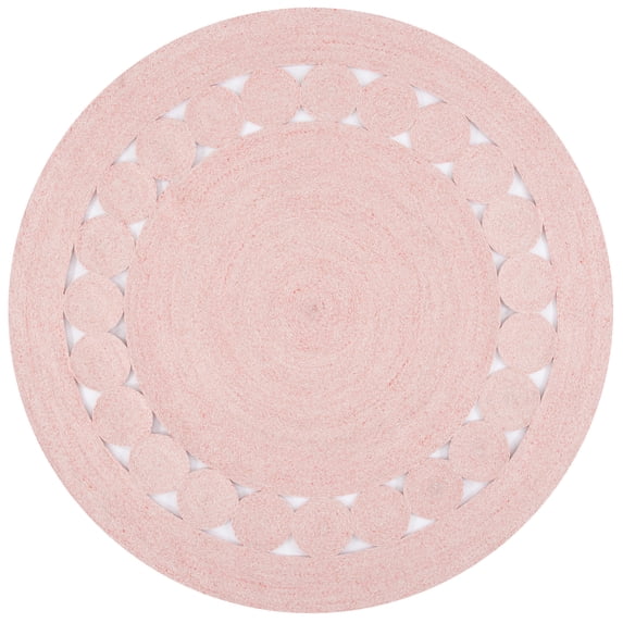 SAFAVIEH Cape Cod Salim Geometric Polyester Area Rug, Pink, 7' x 7' Round