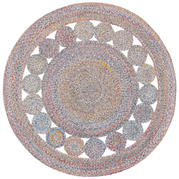 SAFAVIEH Cape Cod Salim Geometric Polyester Area Rug, Yellow/Pink, 3' x 3' Round