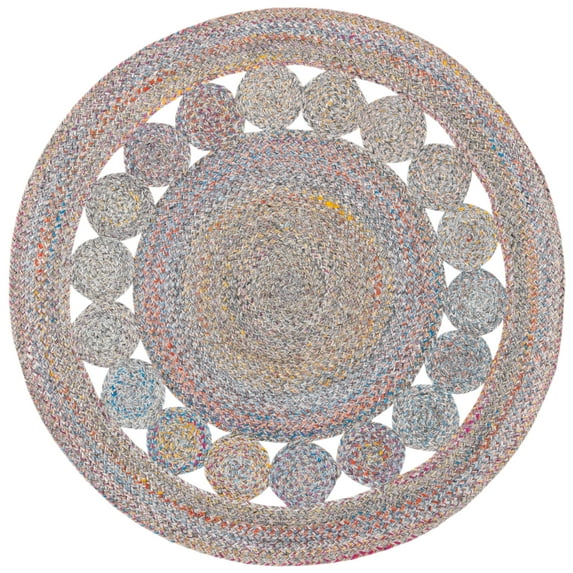 SAFAVIEH Cape Cod Salim Geometric Polyester Area Rug, Yellow/Pink, 3' x 3' Round