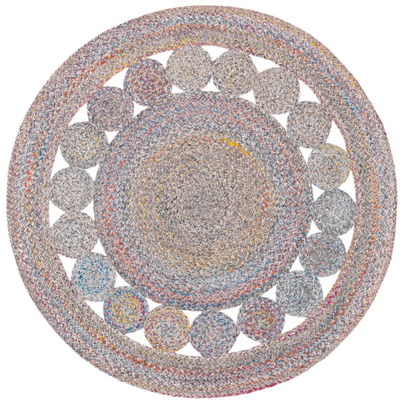 SAFAVIEH Cape Cod Salim Geometric Polyester Area Rug, Yellow/Pink, 4' x 4' Round