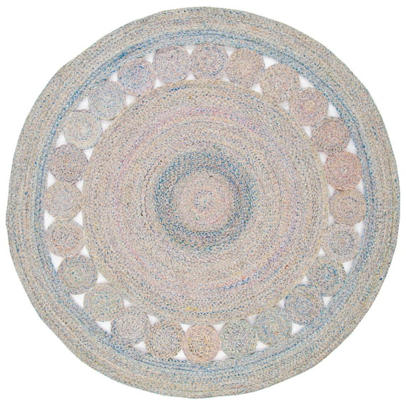 SAFAVIEH Cape Cod Salim Geometric Polyester Area Rug, Yellow/Pink, 6' x 6' Round