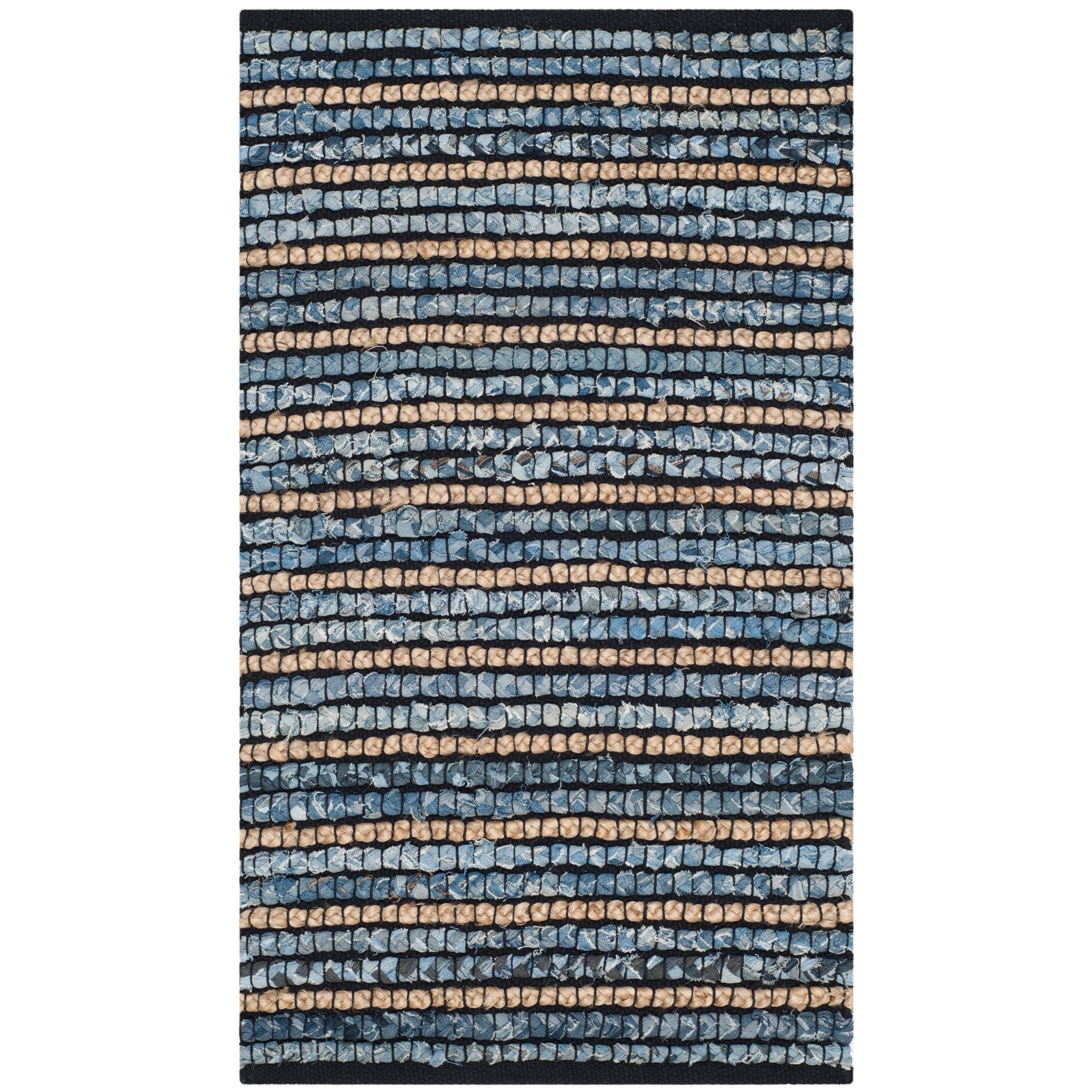 Handwoven Blue and Natural Cotton Striped Accent Rug 2' x 3'