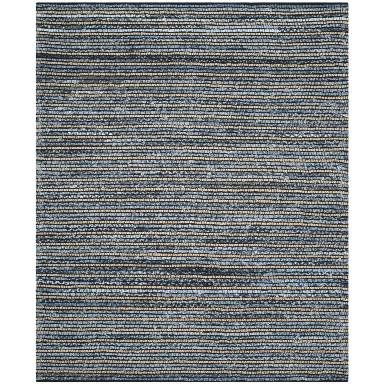 Blue and Natural Cotton Flat Woven Reversible Rug, 4' x 6'