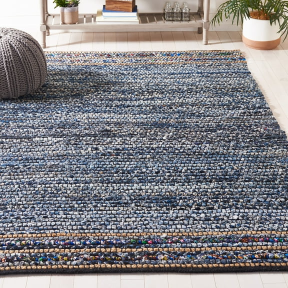 SAFAVIEH Cape Cod Summer Geometric Area Rug, Natural/Blue, 4' x 6'