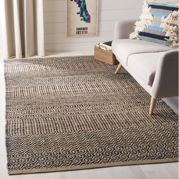 SAFAVIEH Cape Cod Susan Geometric Area Rug, Navy/Natural, 3' x 5'