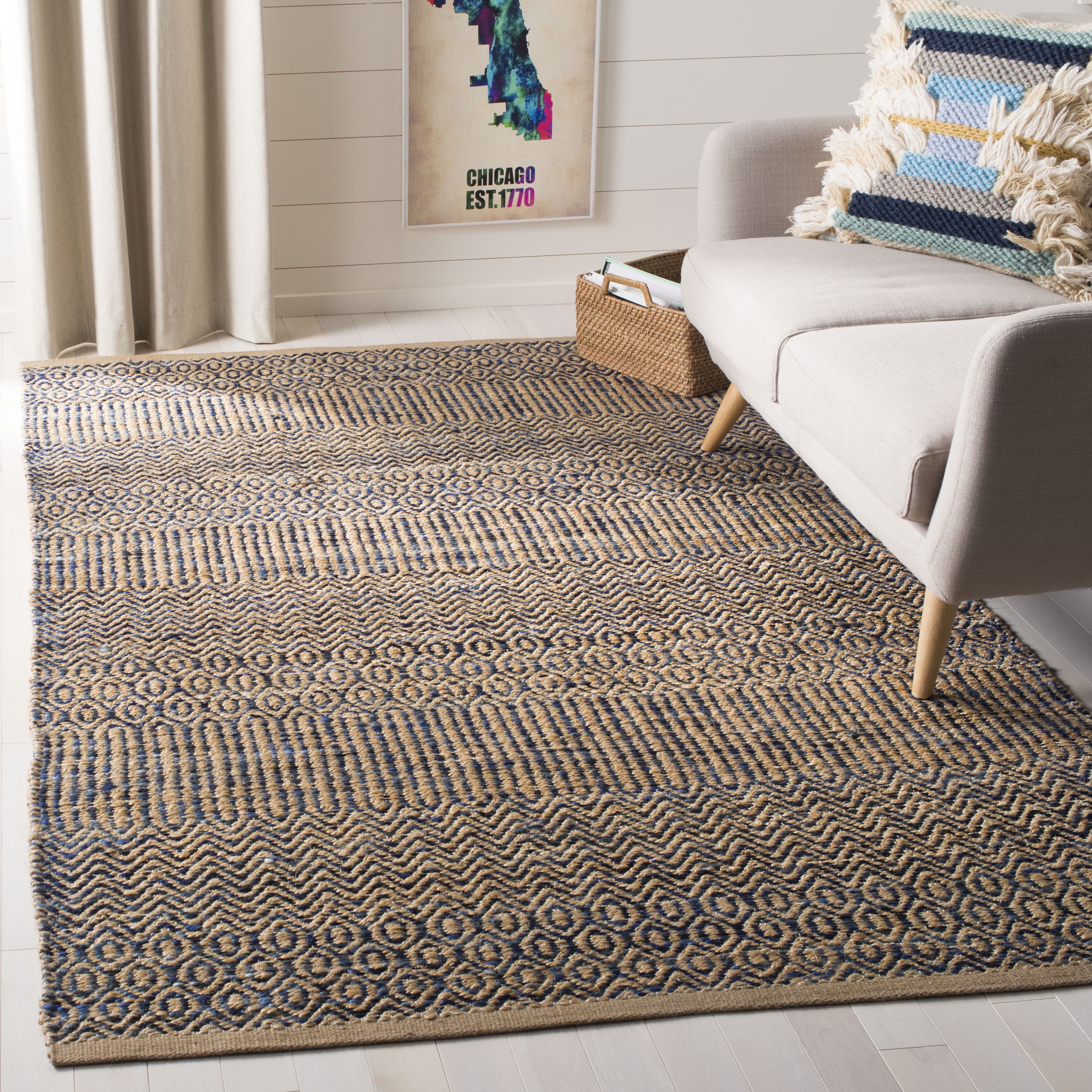 Cape Cod Navy and Natural Handwoven Geometric Area Rug