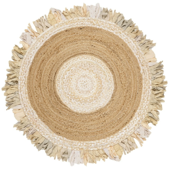 SAFAVIEH Cape Cod Susan Braided with Fringe Area Rug, 3' x 3' Round