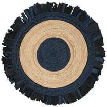 SAFAVIEH Cape Cod Susan Braided with Fringe Area Rug, 4' x 4' Round, Navy/Natural