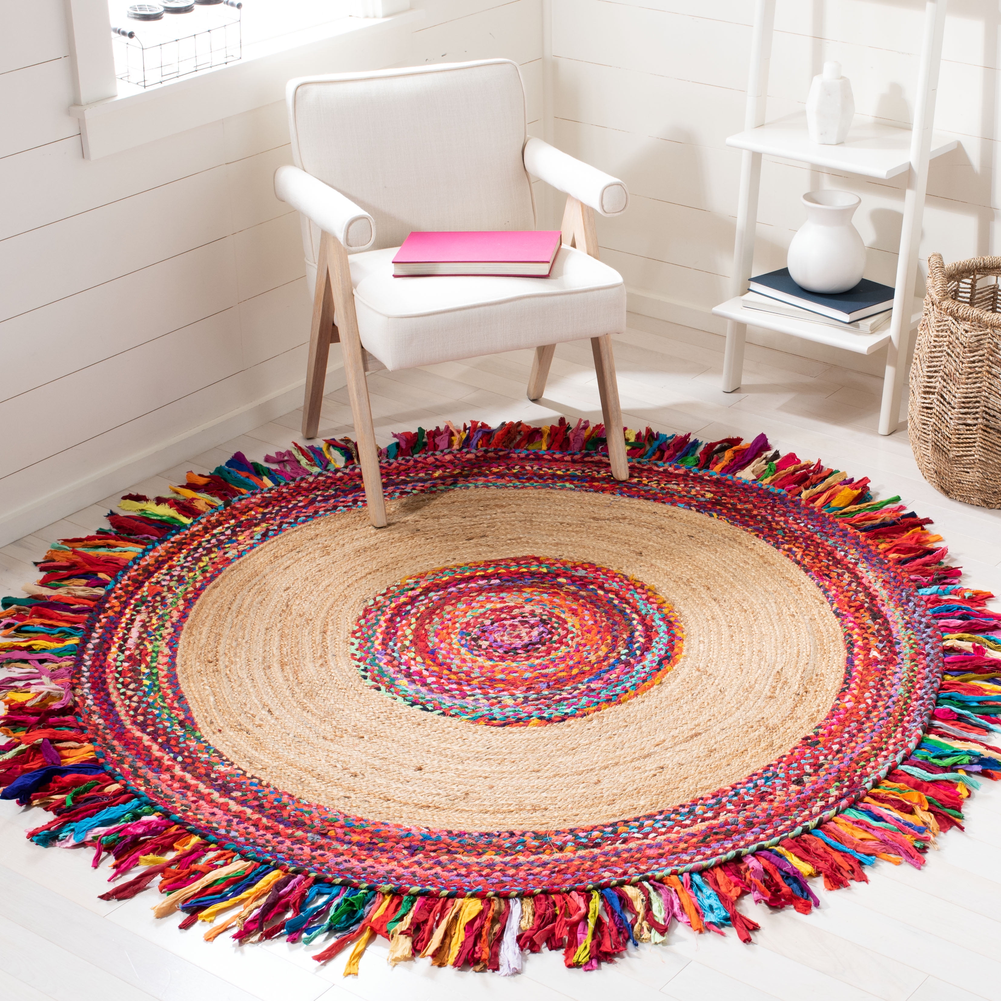 SAFAVIEH Cape Cod Susan Striped Area Rug, Multi/Natural, 4' x 4' Round