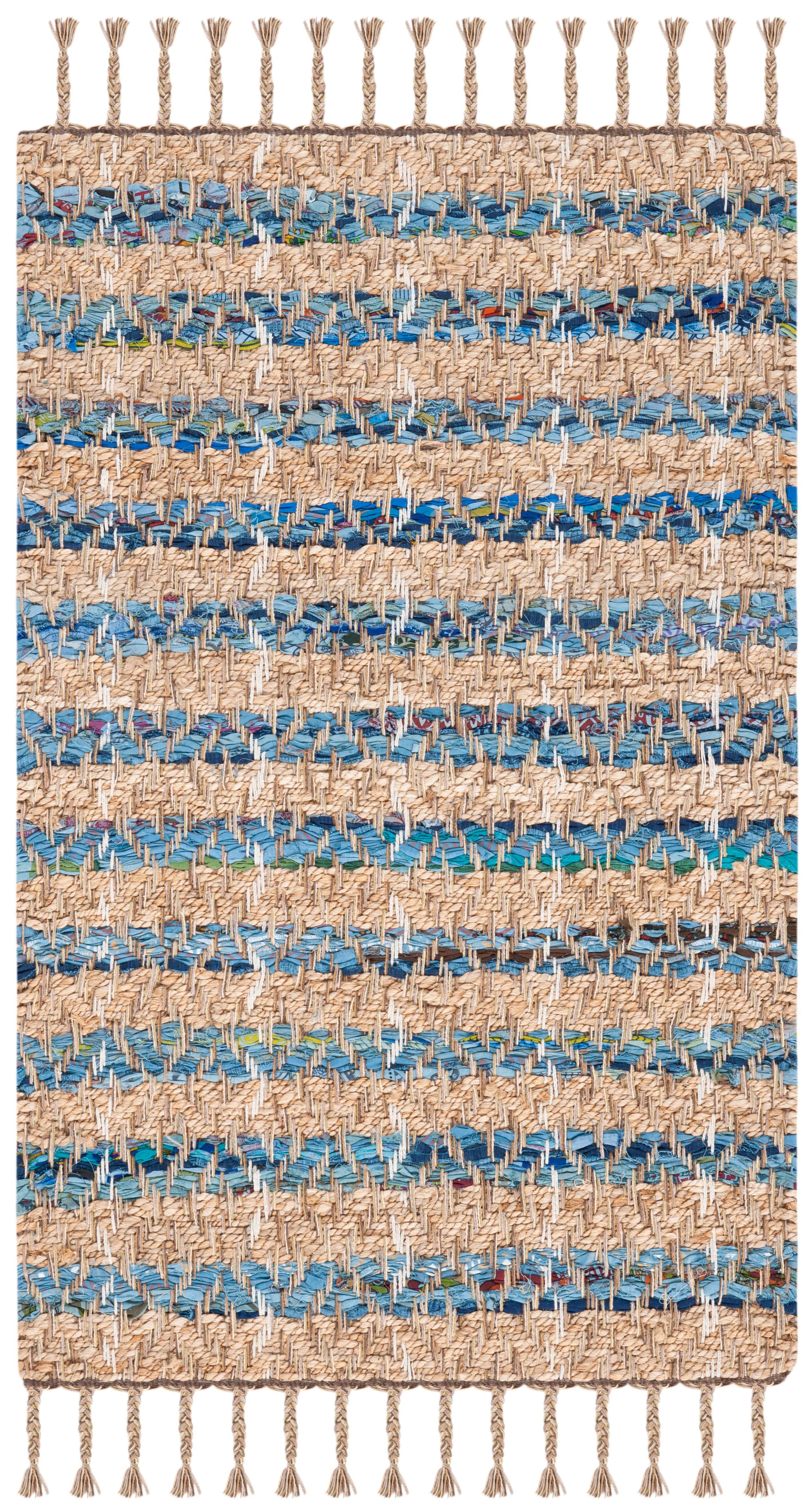 Handwoven Blue and Natural Jute Striped 3' x 5' Area Rug