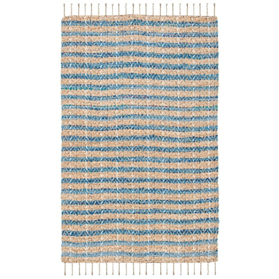 SAFAVIEH Cape Cod Valery Striped Area Rug, Blue/Natural, 6' x 6' Square