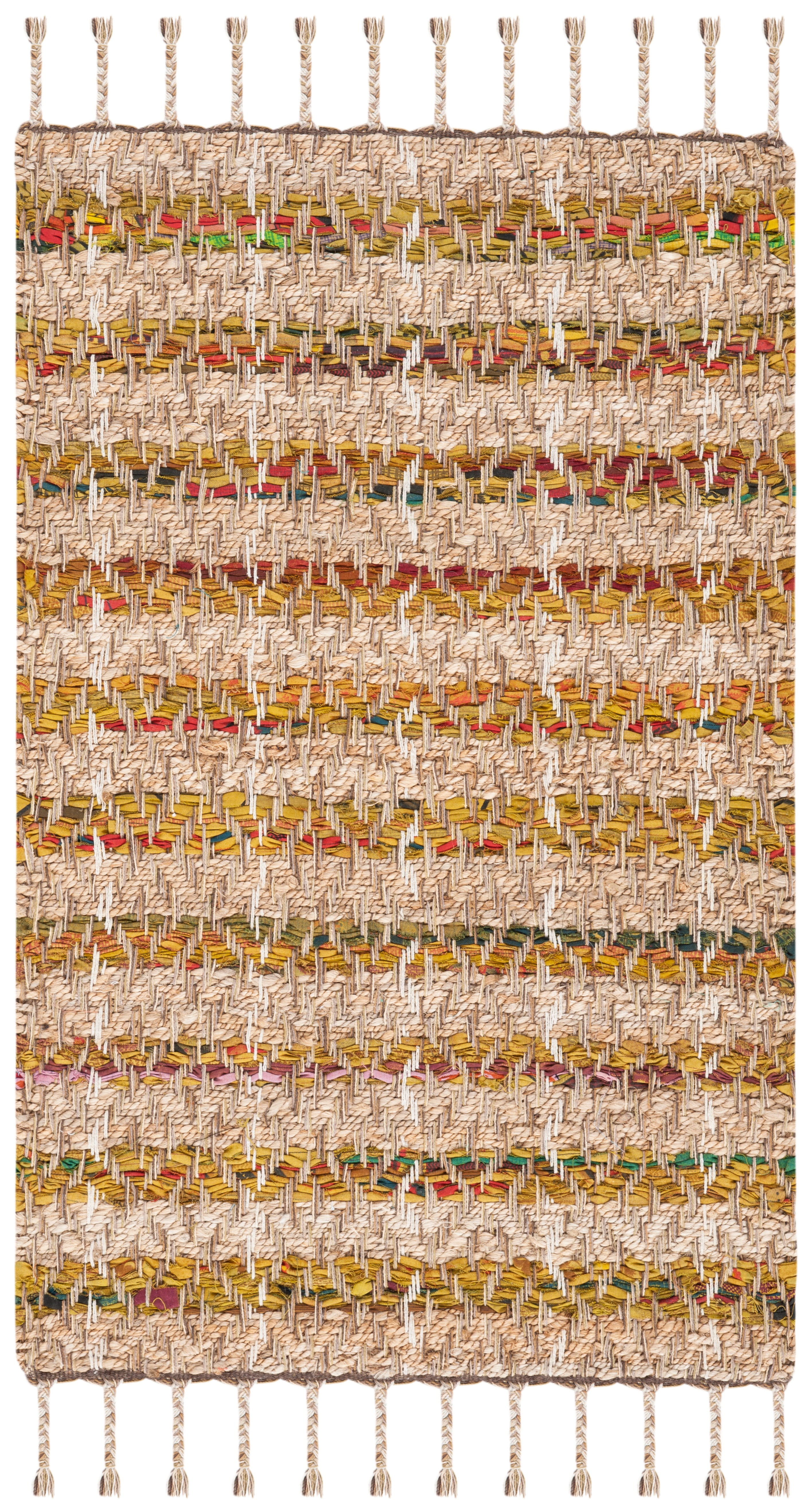 Handwoven Gold and Beige Striped Jute Rug, 3x5 Feet