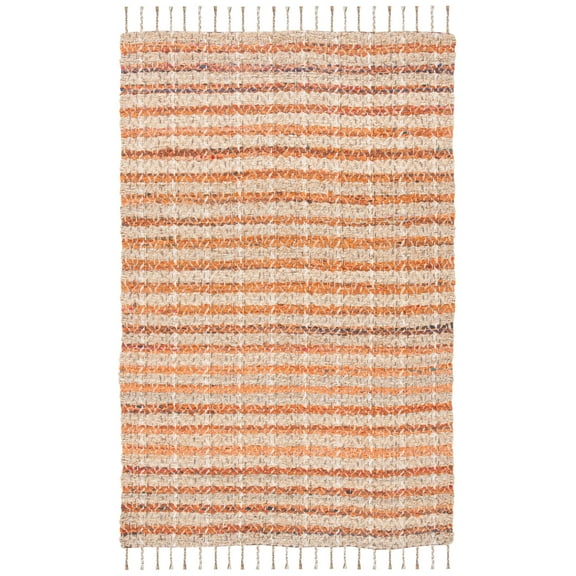SAFAVIEH Cape Cod Valery Striped Area Rug, Orange/Natural, 6' x 6' Square