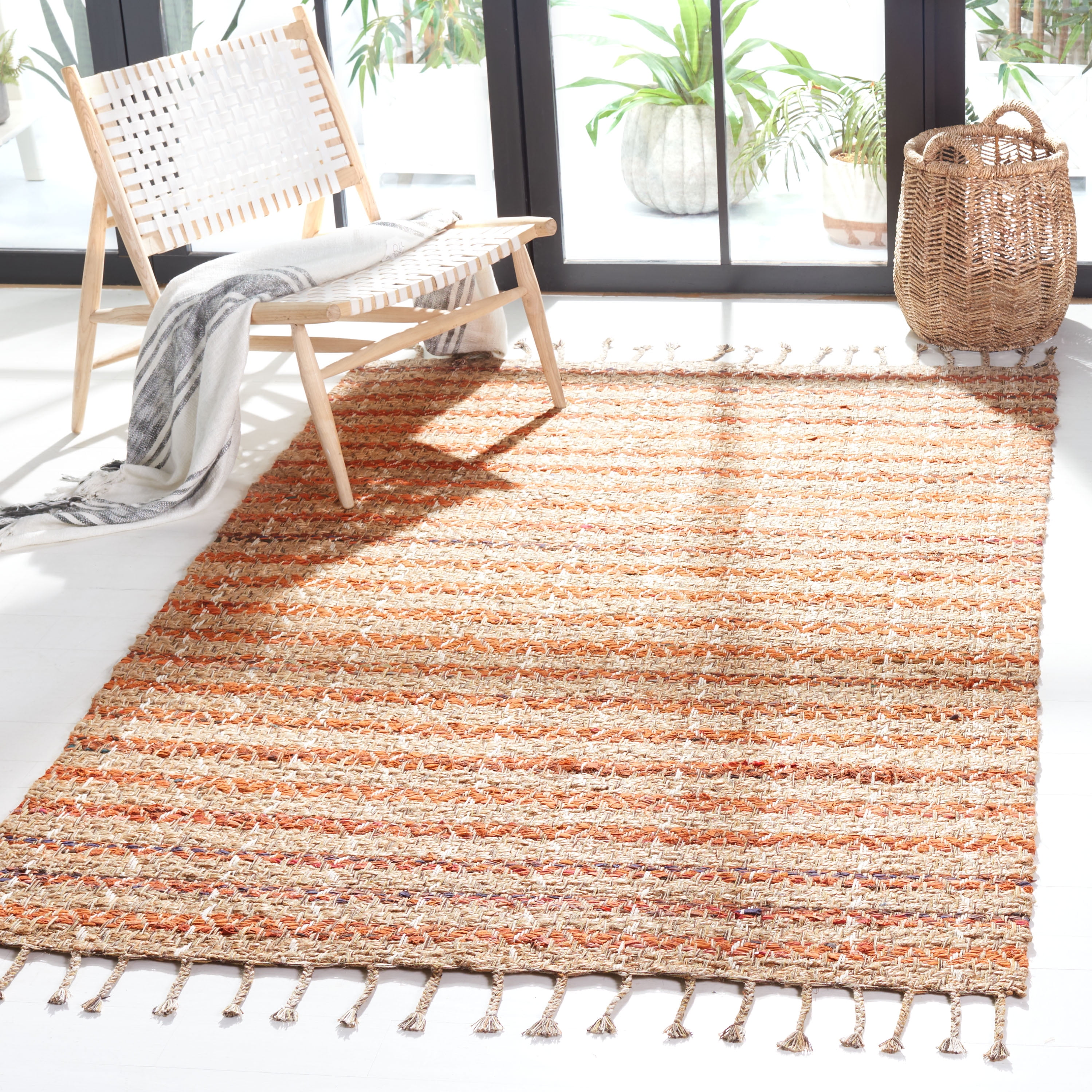 SAFAVIEH Cape Cod Valery Striped Area Rug, Orange/Natural, 8' x 10'