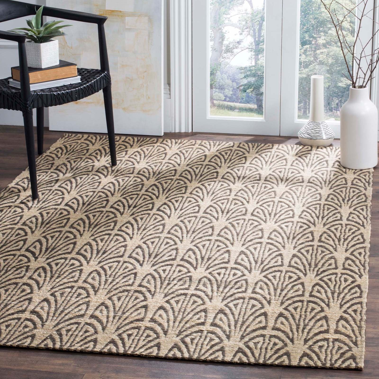 Jeanette Boho-Chic Brown Square Handwoven Cotton Accent Rug